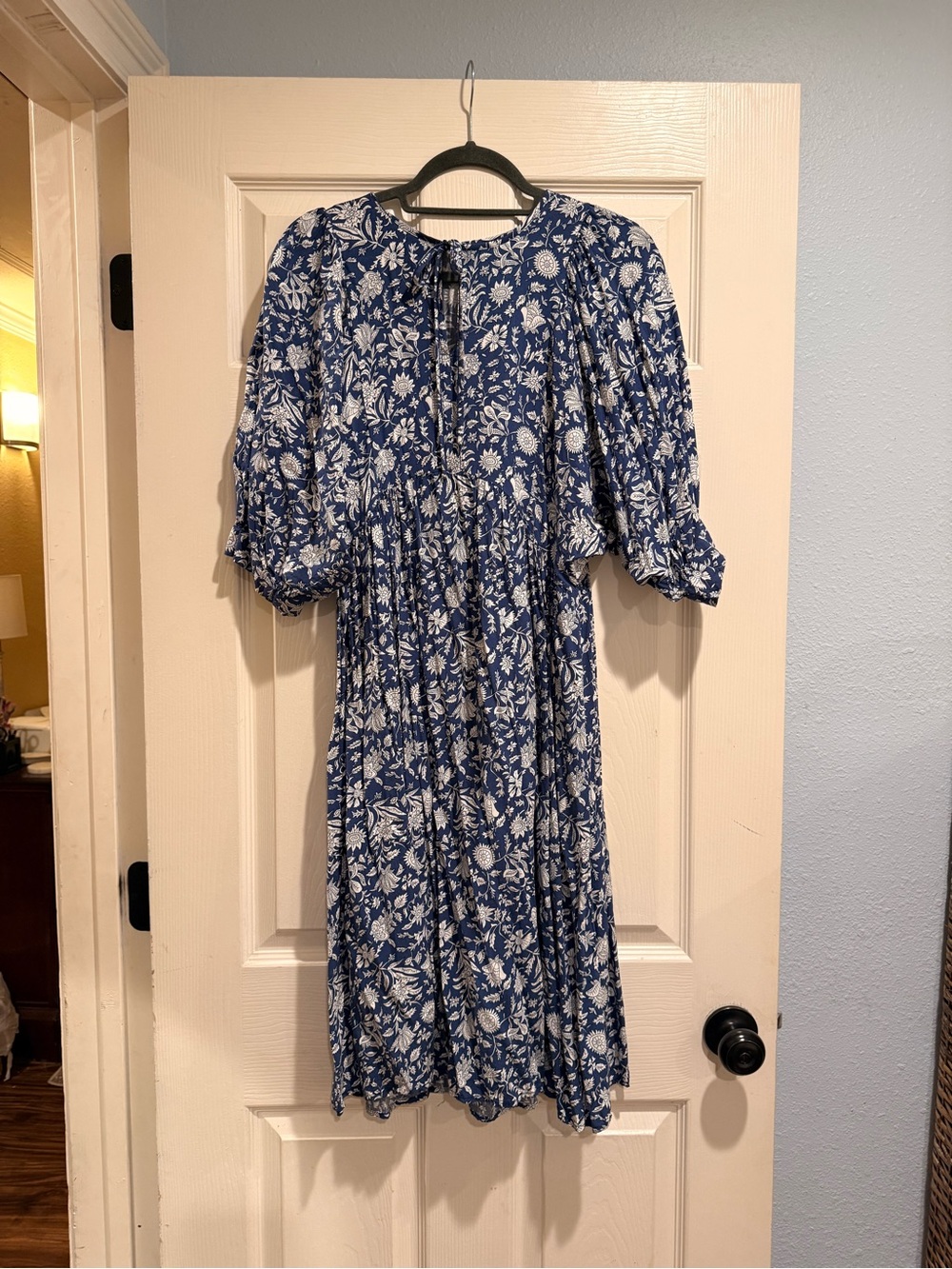 NWOT Navy Blue Cottage Core Floral Midi Dress Half sleeve